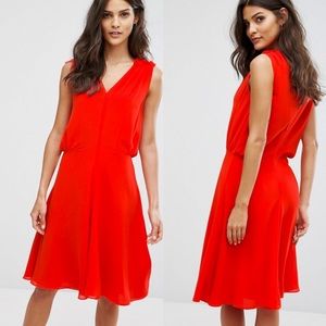 NEW Reiss Stellie Orange/Red Ruffle Shoulder Dress